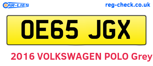 OE65JGX are the vehicle registration plates.
