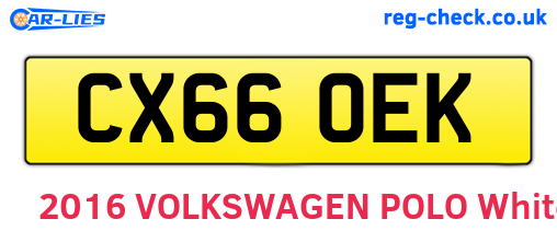 CX66OEK are the vehicle registration plates.