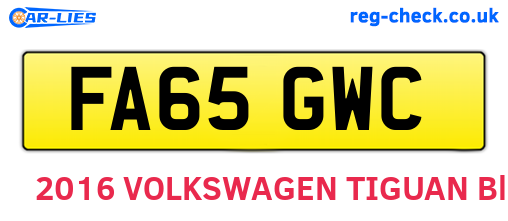 FA65GWC are the vehicle registration plates.