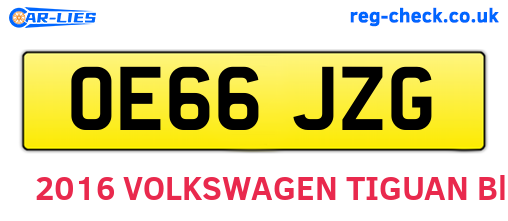 OE66JZG are the vehicle registration plates.