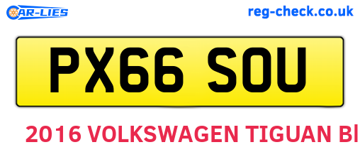 PX66SOU are the vehicle registration plates.