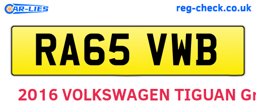 RA65VWB are the vehicle registration plates.