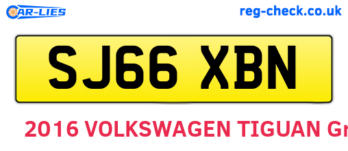 SJ66XBN are the vehicle registration plates.