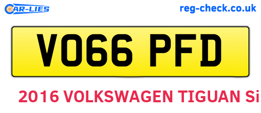 VO66PFD are the vehicle registration plates.