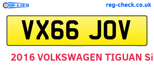 VX66JOV are the vehicle registration plates.
