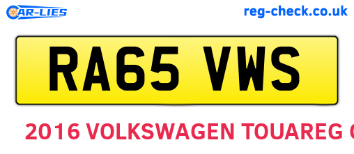 RA65VWS are the vehicle registration plates.