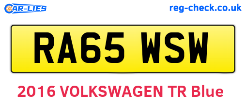 RA65WSW are the vehicle registration plates.