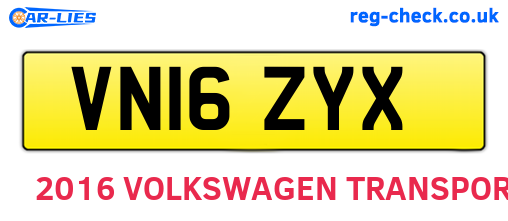 VN16ZYX are the vehicle registration plates.