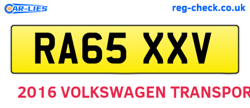 RA65XXV are the vehicle registration plates.