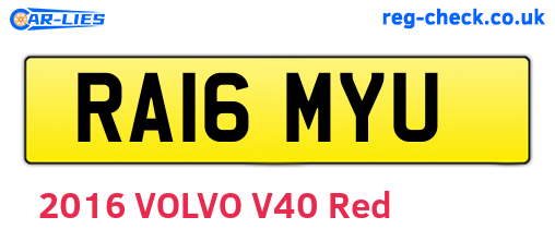 RA16MYU are the vehicle registration plates.
