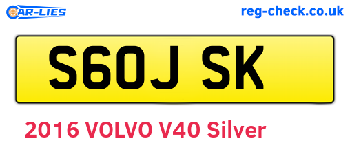 S60JSK are the vehicle registration plates.