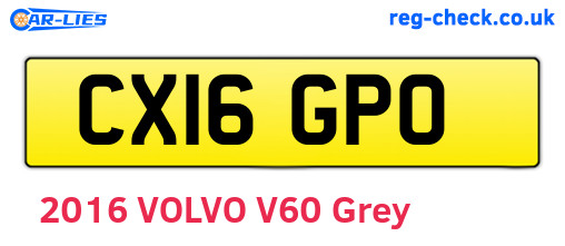 CX16GPO are the vehicle registration plates.