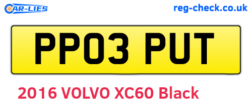 PP03PUT are the vehicle registration plates.