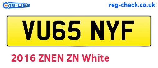 VU65NYF are the vehicle registration plates.