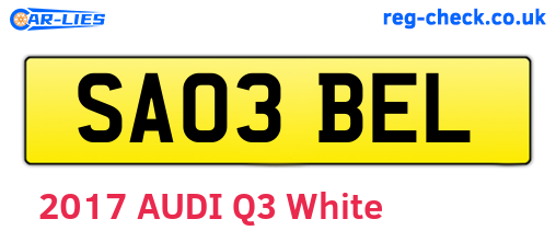 SA03BEL are the vehicle registration plates.