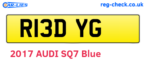 R13DYG are the vehicle registration plates.