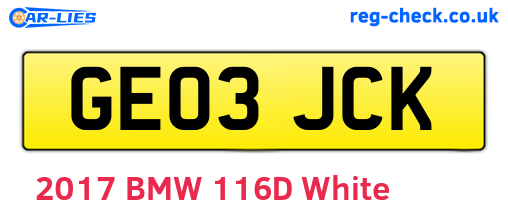GE03JCK are the vehicle registration plates.