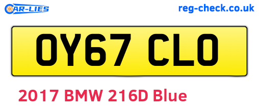OY67CLO are the vehicle registration plates.