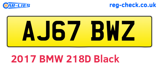 AJ67BWZ are the vehicle registration plates.