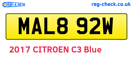 MAL892W are the vehicle registration plates.
