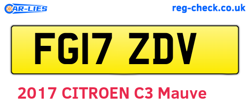 FG17ZDV are the vehicle registration plates.