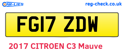 FG17ZDW are the vehicle registration plates.
