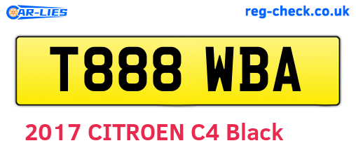 T888WBA are the vehicle registration plates.