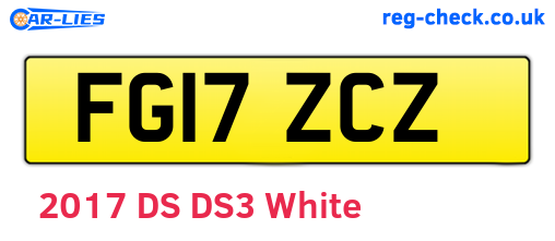 FG17ZCZ are the vehicle registration plates.