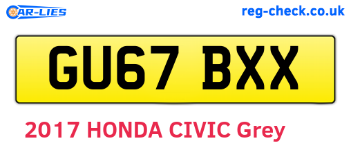 GU67BXX are the vehicle registration plates.