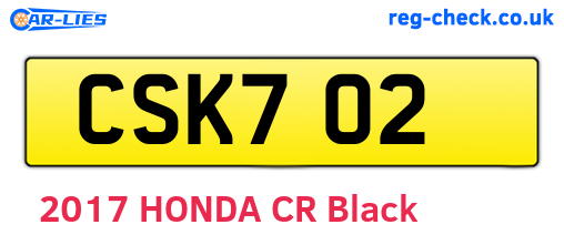 CSK702 are the vehicle registration plates.