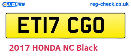ET17CGO are the vehicle registration plates.
