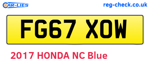 FG67XOW are the vehicle registration plates.