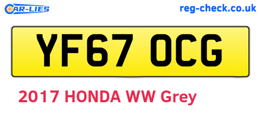 YF67OCG are the vehicle registration plates.