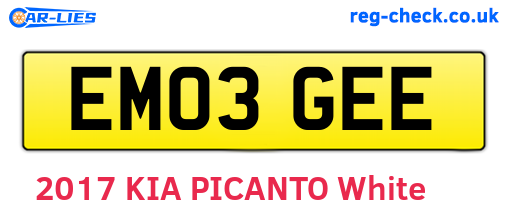 EM03GEE are the vehicle registration plates.