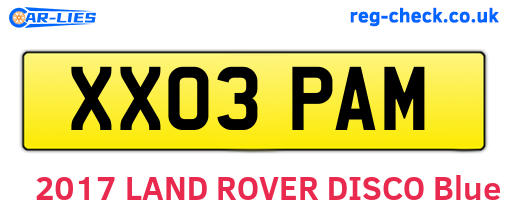 XX03PAM are the vehicle registration plates.