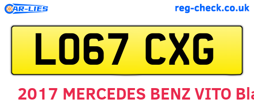 LO67CXG are the vehicle registration plates.
