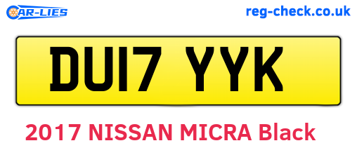 DU17YYK are the vehicle registration plates.