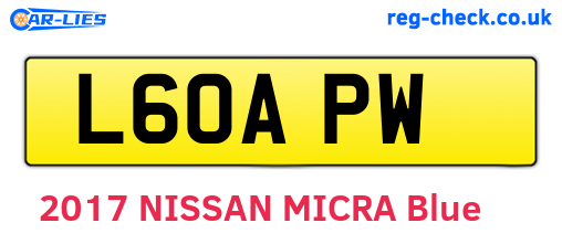 L60APW are the vehicle registration plates.