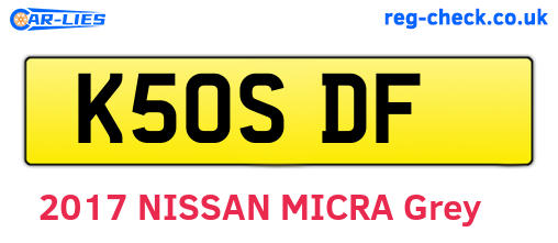 K50SDF are the vehicle registration plates.