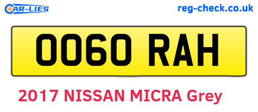 OO60RAH are the vehicle registration plates.