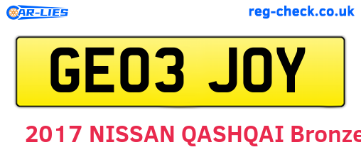 GE03JOY are the vehicle registration plates.