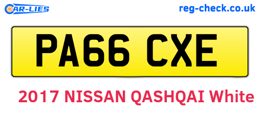 PA66CXE are the vehicle registration plates.