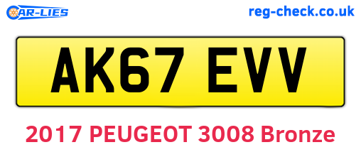 AK67EVV are the vehicle registration plates.