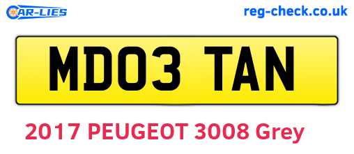 MD03TAN are the vehicle registration plates.
