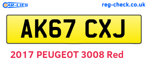 AK67CXJ are the vehicle registration plates.