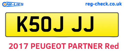 K50JJJ are the vehicle registration plates.