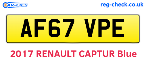 AF67VPE are the vehicle registration plates.