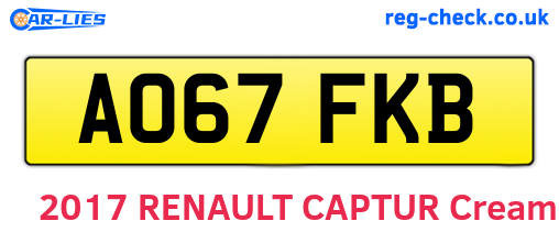 AO67FKB are the vehicle registration plates.