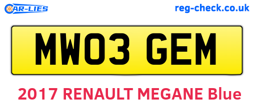 MW03GEM are the vehicle registration plates.