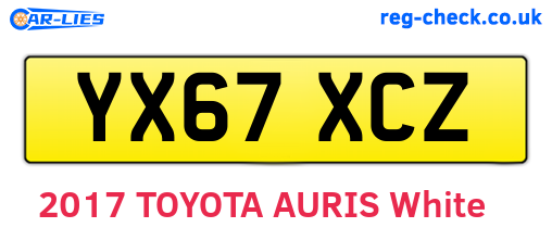 YX67XCZ are the vehicle registration plates.